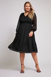 Yours Curve Black London Dobby Shirred Waist Dress - Image 2 of 5