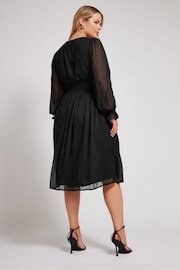 Yours Curve Black London Dobby Shirred Waist Dress - Image 4 of 5