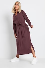 Yours Curve Purple Rib Button Front A Line Dress - Image 1 of 5