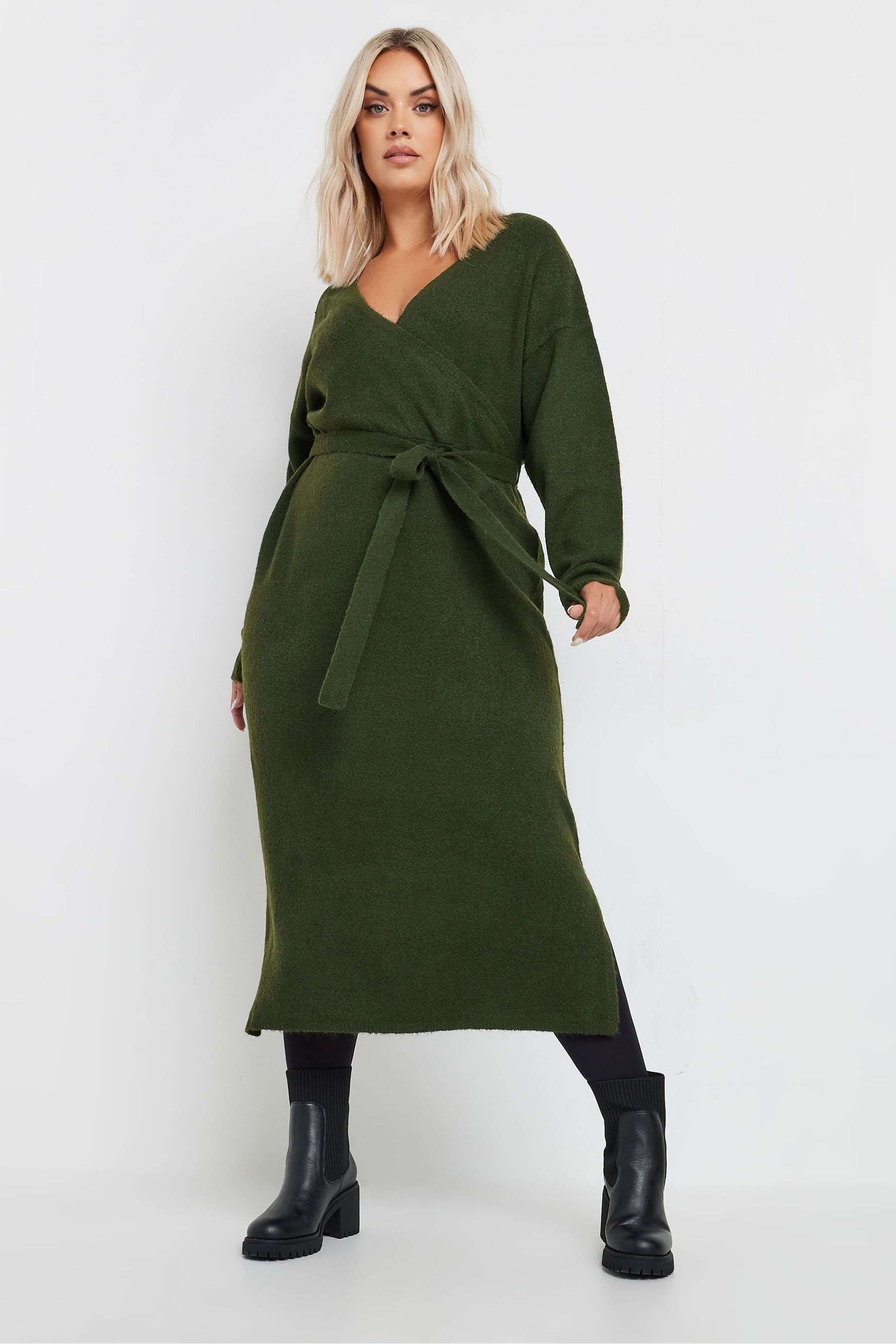 Buy Yours Curve Green Wrap Jumper Dress from Next Luxembourg