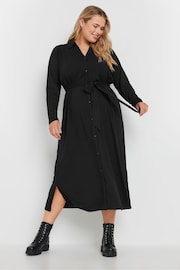 Yours Curve Black Rib Button Front A Line Dress - Image 1 of 5