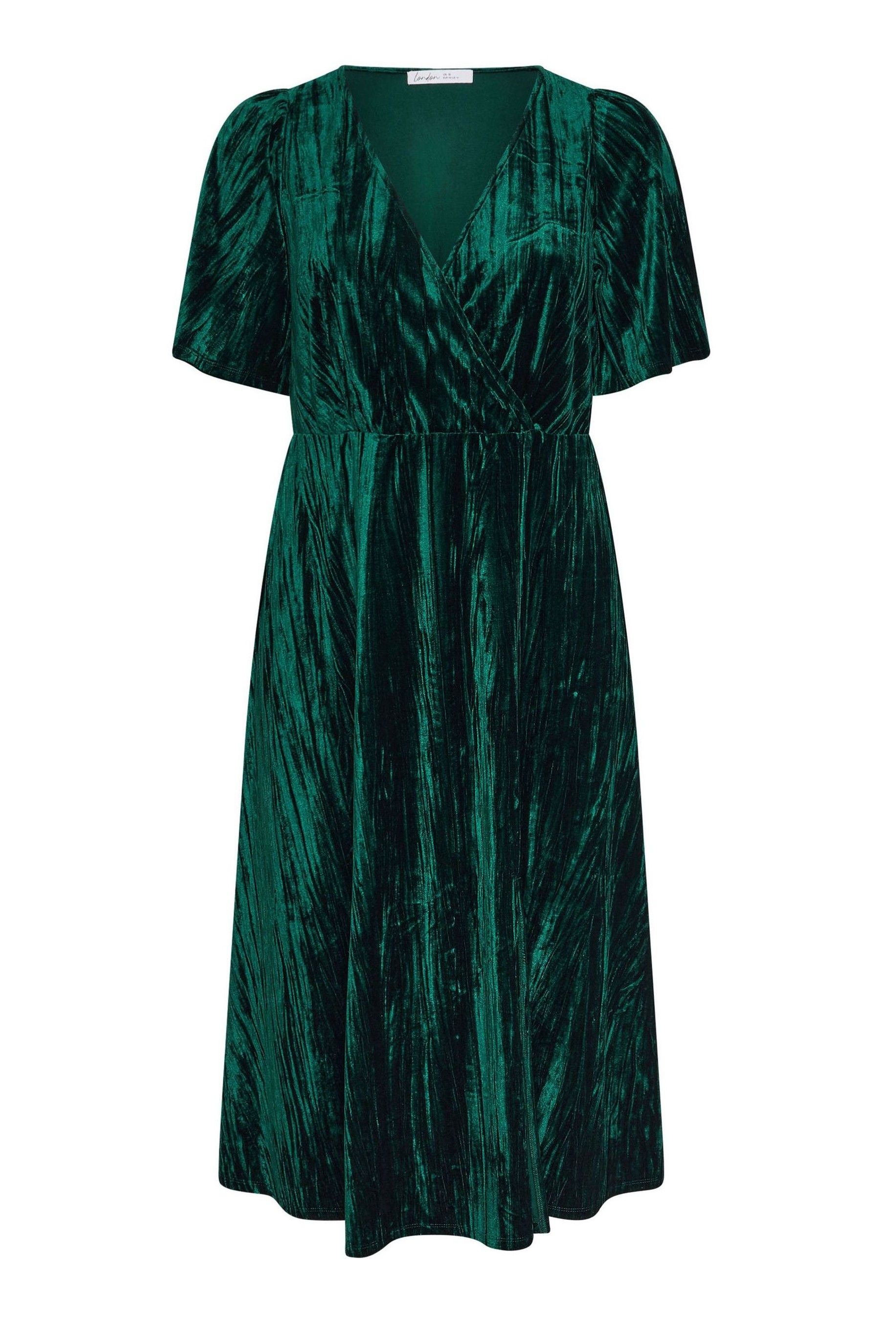 Buy Yours Curve Green London Crushed Velvet Wrap Dress from the Next UK online shop