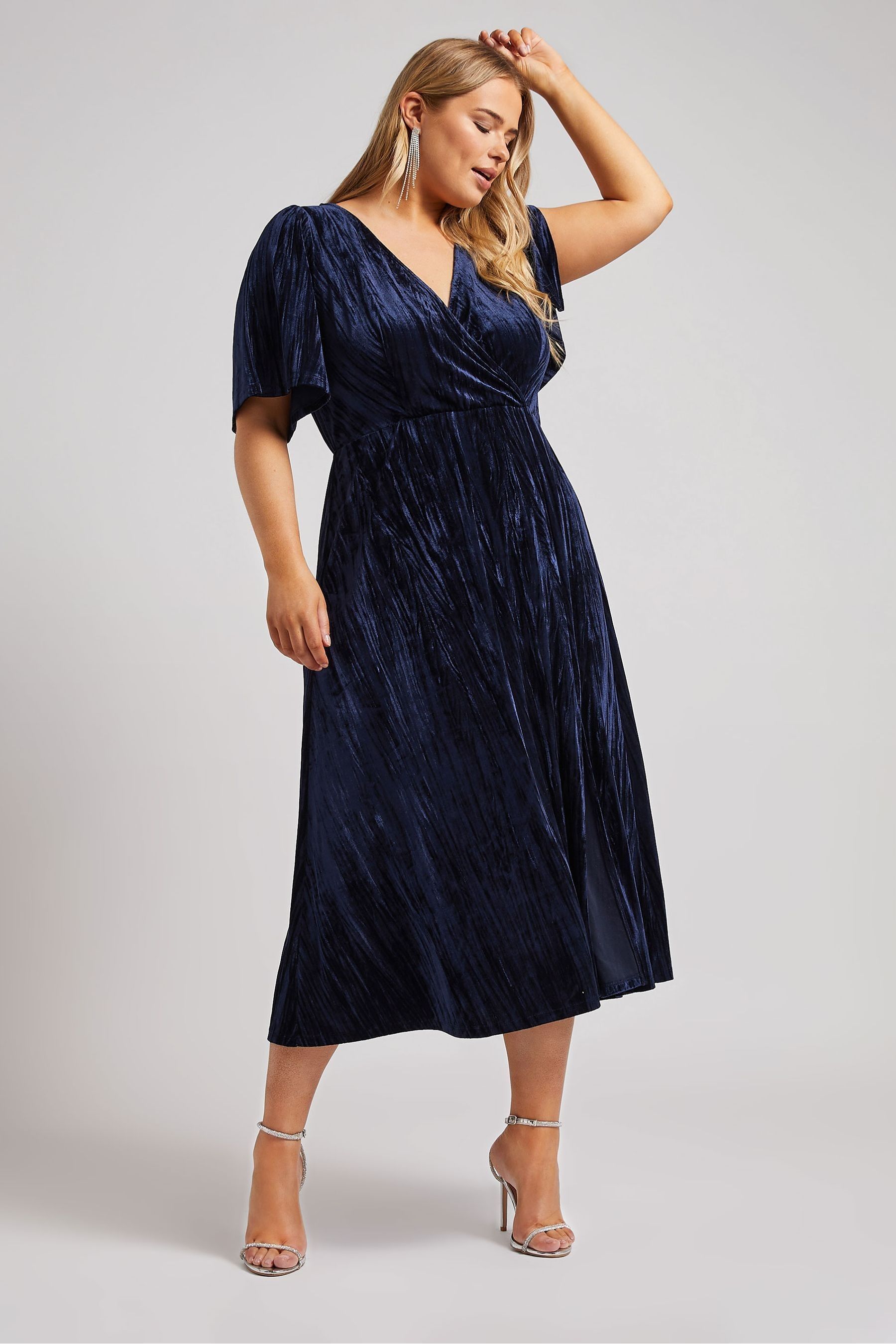 Buy Yours Curve Blue London Crushed Velvet Wrap Dress from Next USA