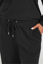 Yours Curve Black Ribbed Wide Leg Joggers - Image 5 of 6