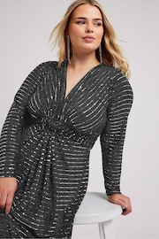 Yours Curve Silver London Sequin Metallic Twist Front Dress - Image 2 of 5