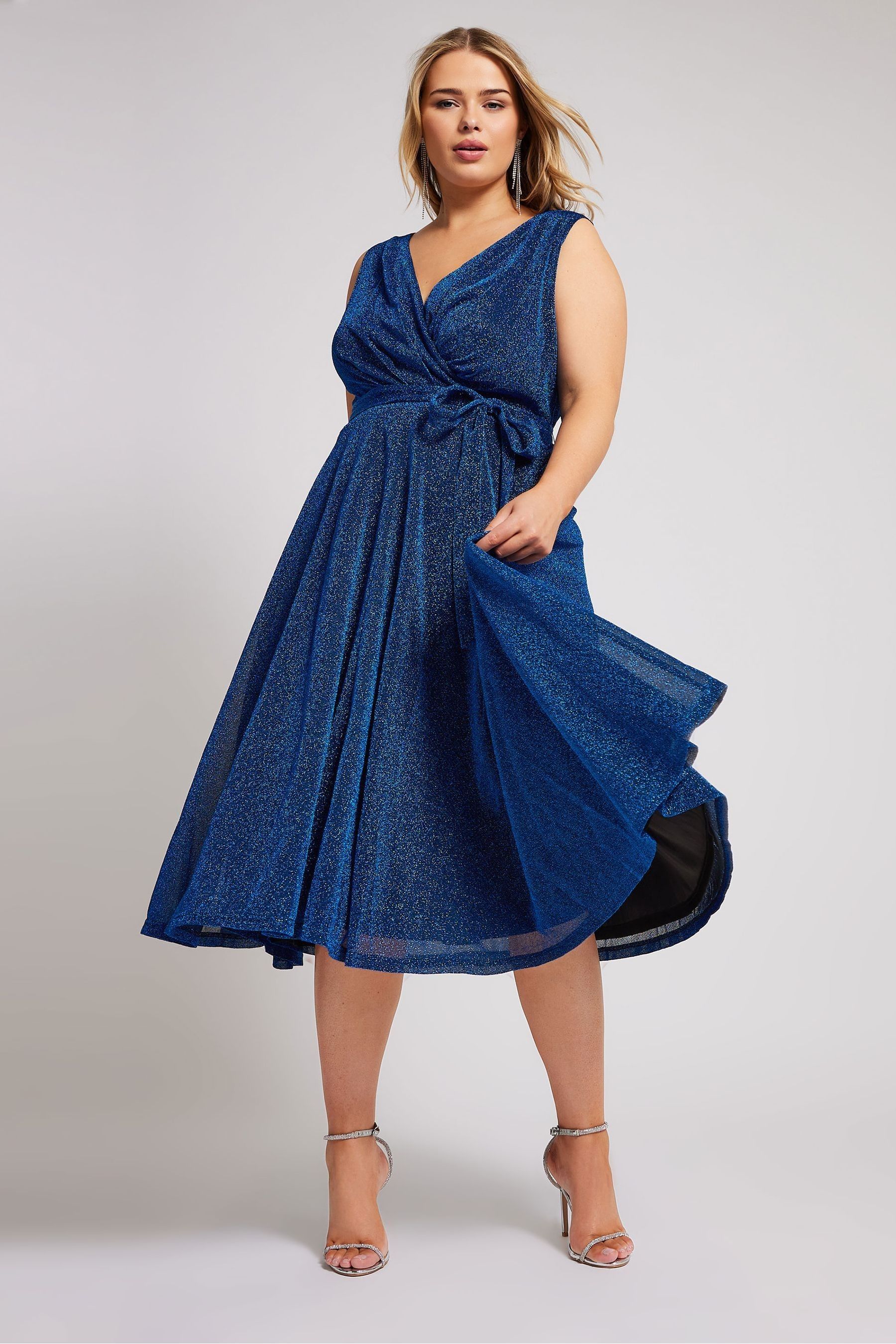 Buy Yours Curve Blue London Metallic Wrap Skater Dress from Next Luxembourg