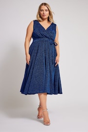 Yours Curve Blue London Metallic Wrap Skater Dress - Image 3 of 6