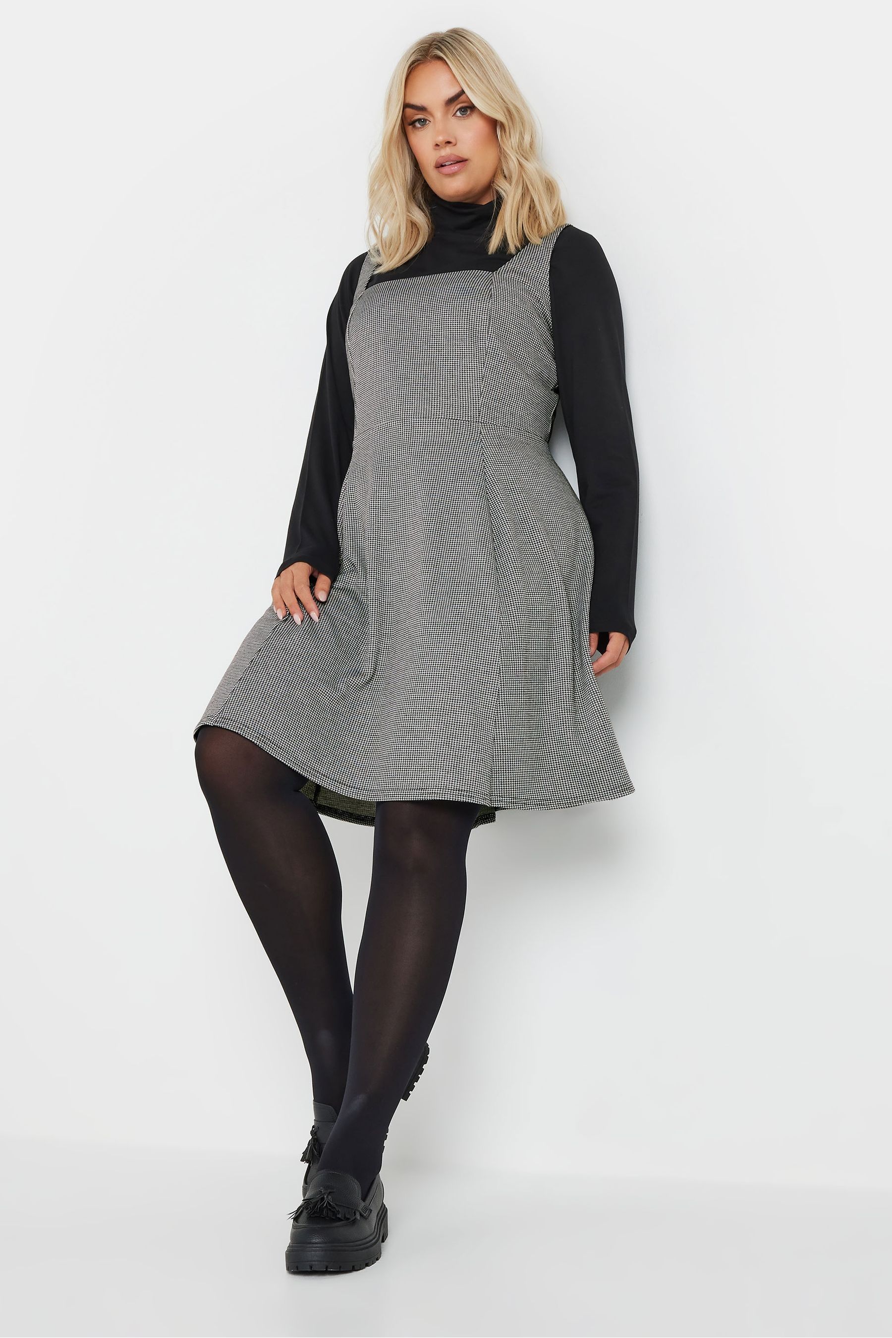 Buy Yours Curve Black Pinafore Dogtooth Square Neck Dress from the Next UK online shop