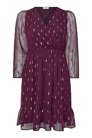 Yours Curve Purple London Metallic Dobby Wrap Midi Dress - Image 5 of 5