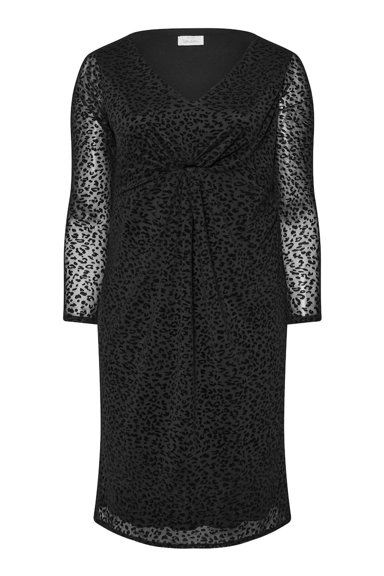 Yours Curve Black London Animal Flocked Twist Front Dress - Image 1 of 3