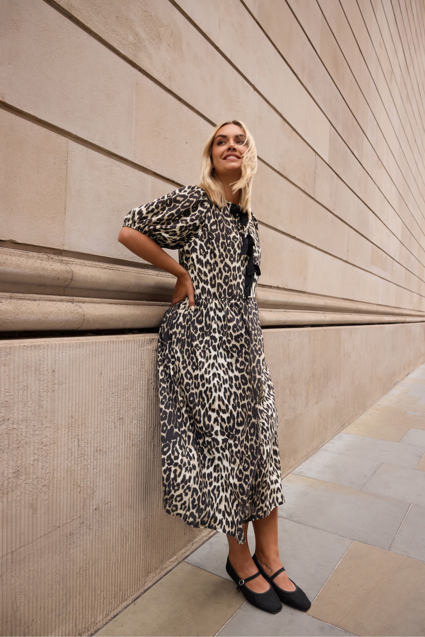 Buy Yours Curve Animal Print Limited Woven Leopard Print Bow Dress from the Next UK online shop