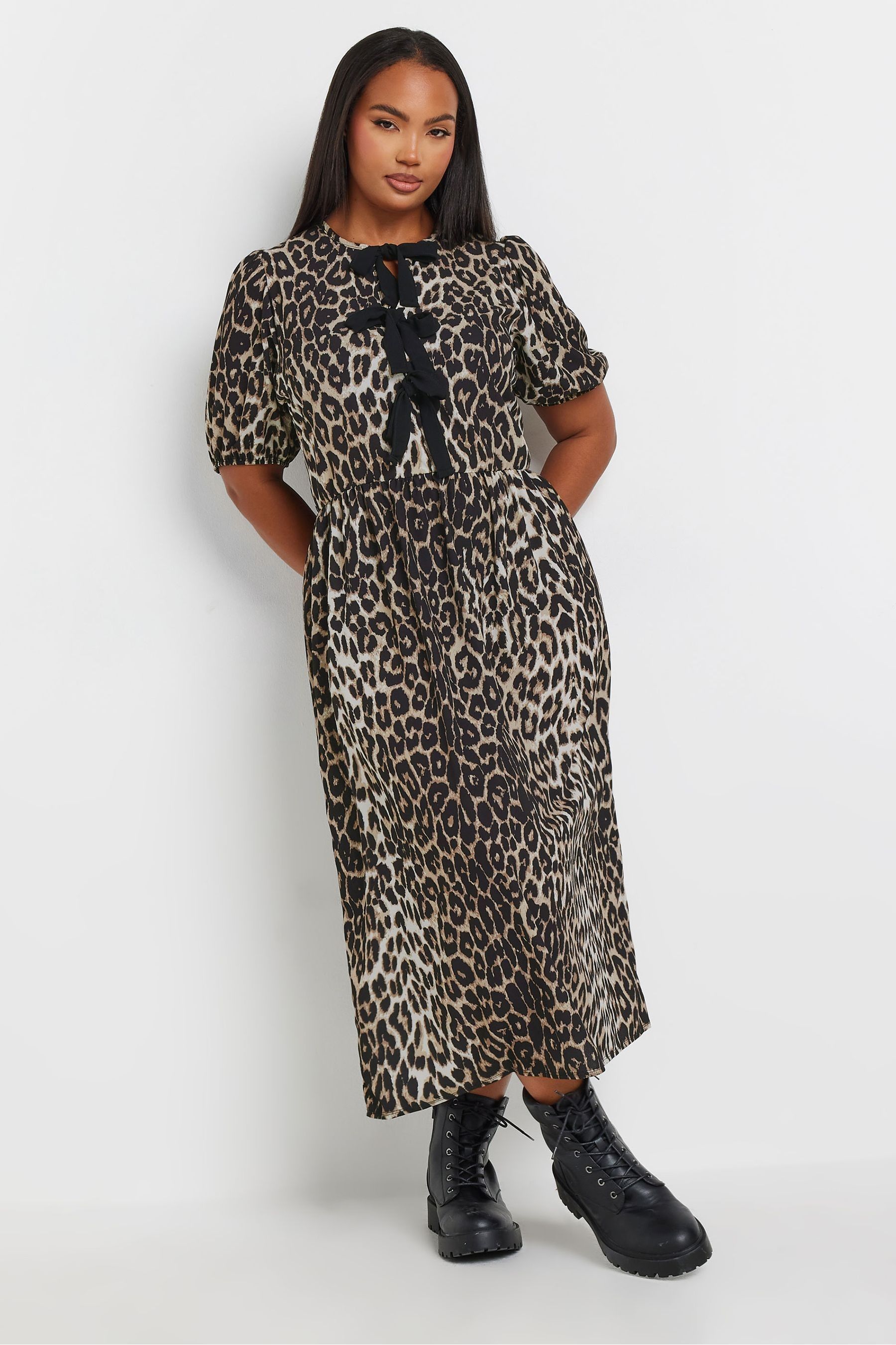 Buy Yours Curve Animal Print Limited Woven Leopard Print Bow Dress from the Next UK online shop