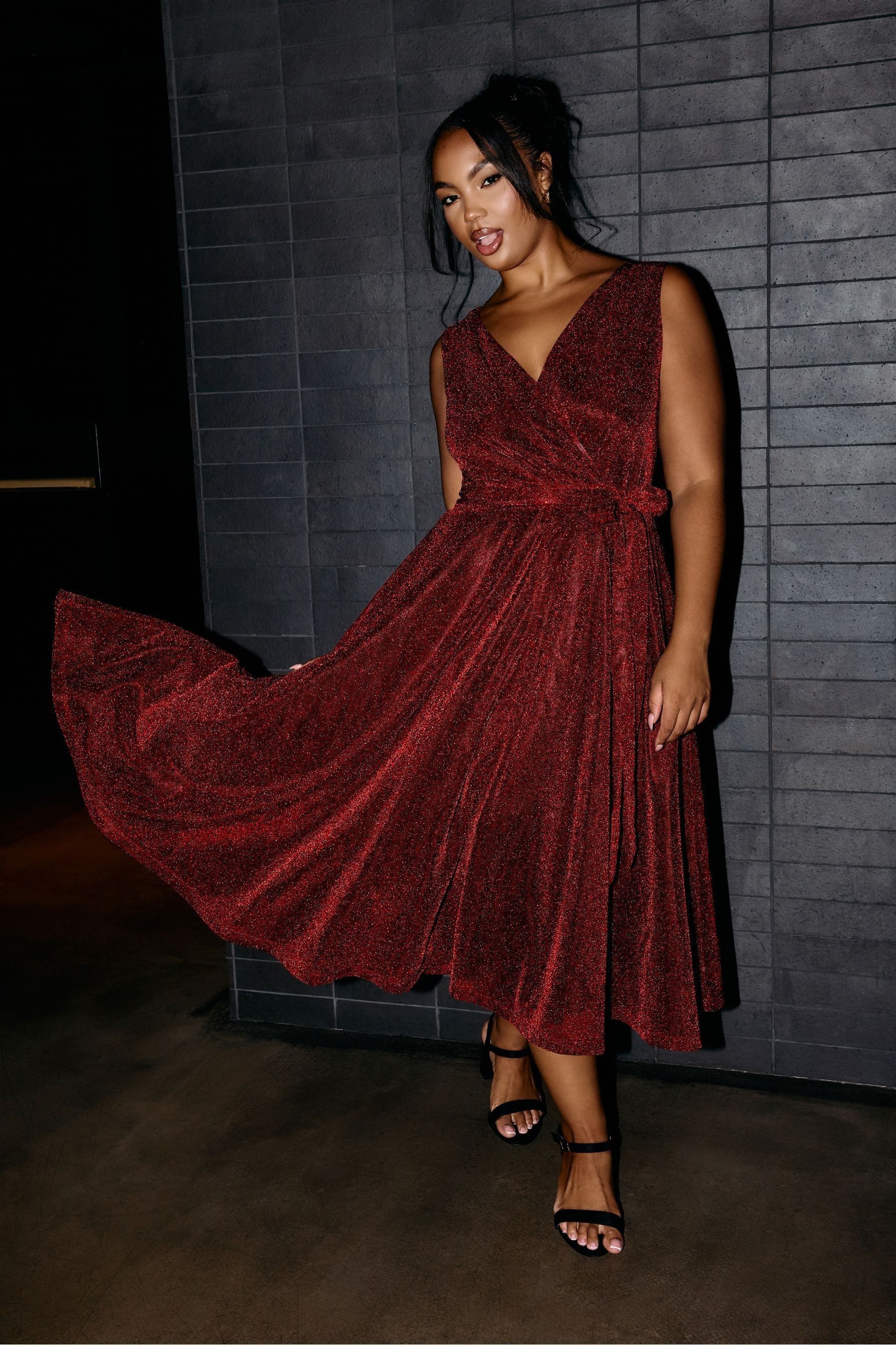 Buy Yours Curve Red London Metallic Wrap Skater Dress from the Next UK online shop