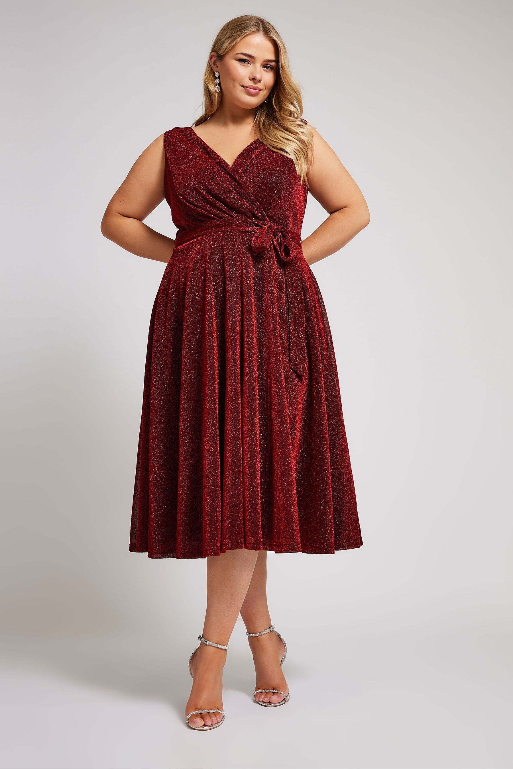 Buy Yours Curve Red London Metallic Wrap Skater Dress from Next USA