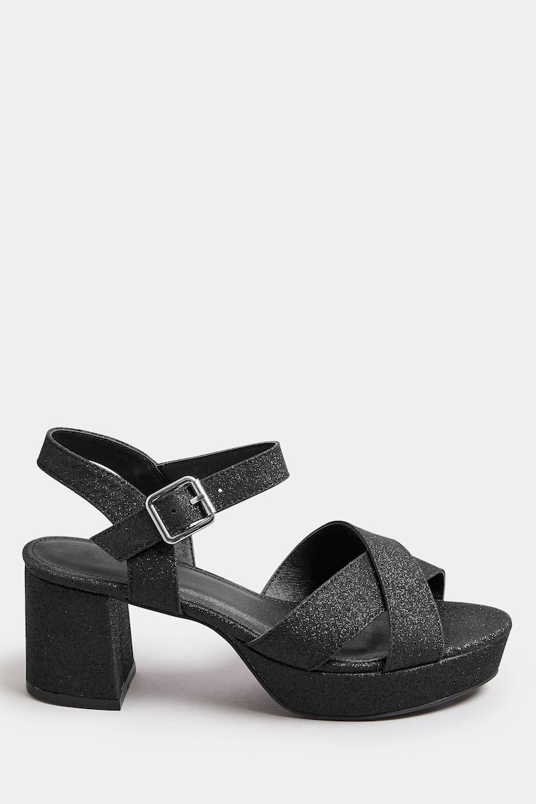 Yours Curve Black Wide Fit Extra Wide Fit Glitter Cross-Over Strap Heels - Image 2 of 5