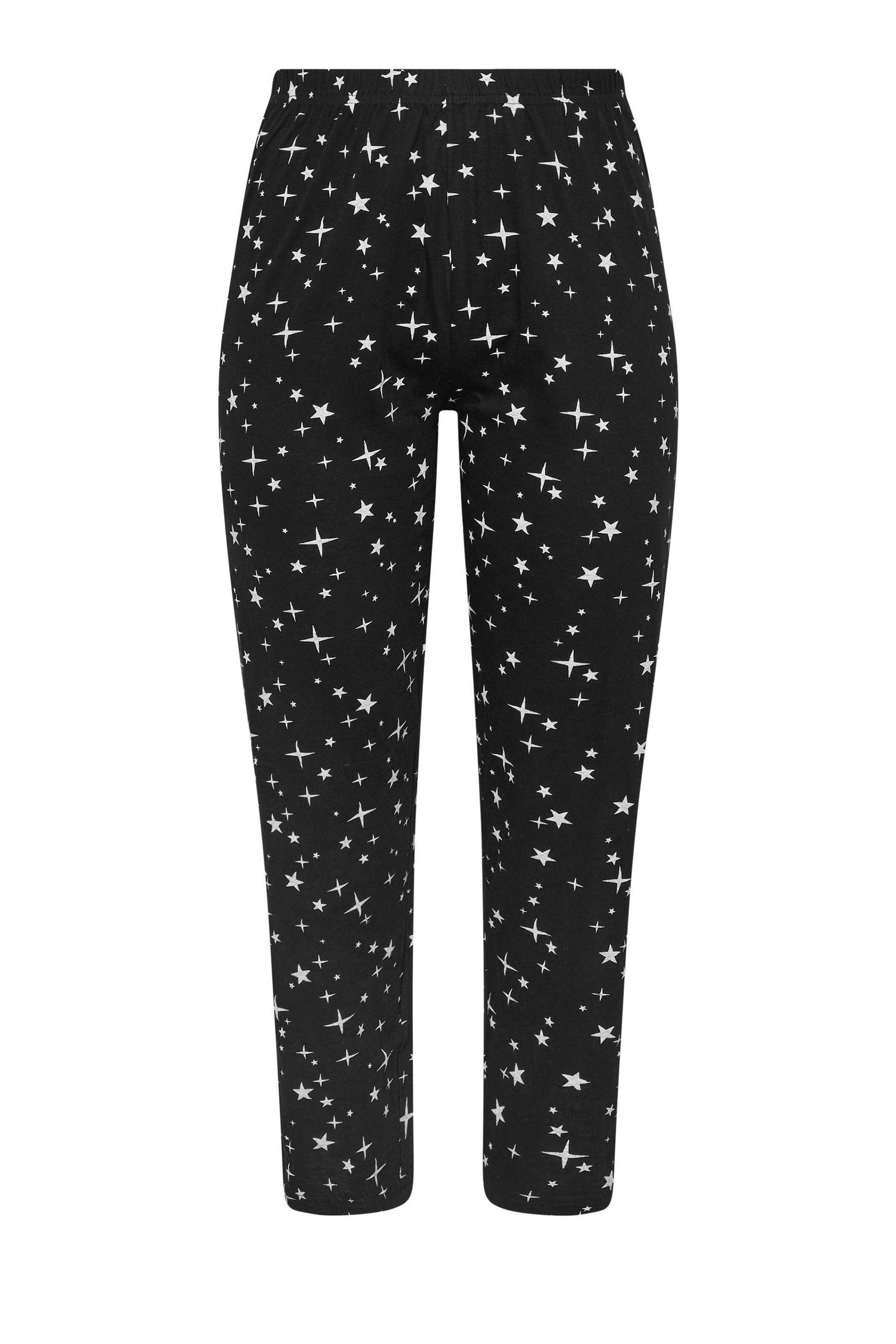 Yours Curve Black 100 Cotton Sparkly Star Wide Pyjamas Pants 18 20 Womens