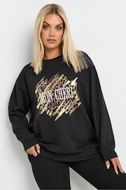 Yours Curve Black Leopard Print 'Mon Cheri' Graphic Sweatshirt - Image 1 of 6