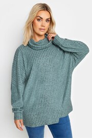 Yours Curve Blue Ribbed Soft Touch Jumper - Image 1 of 6