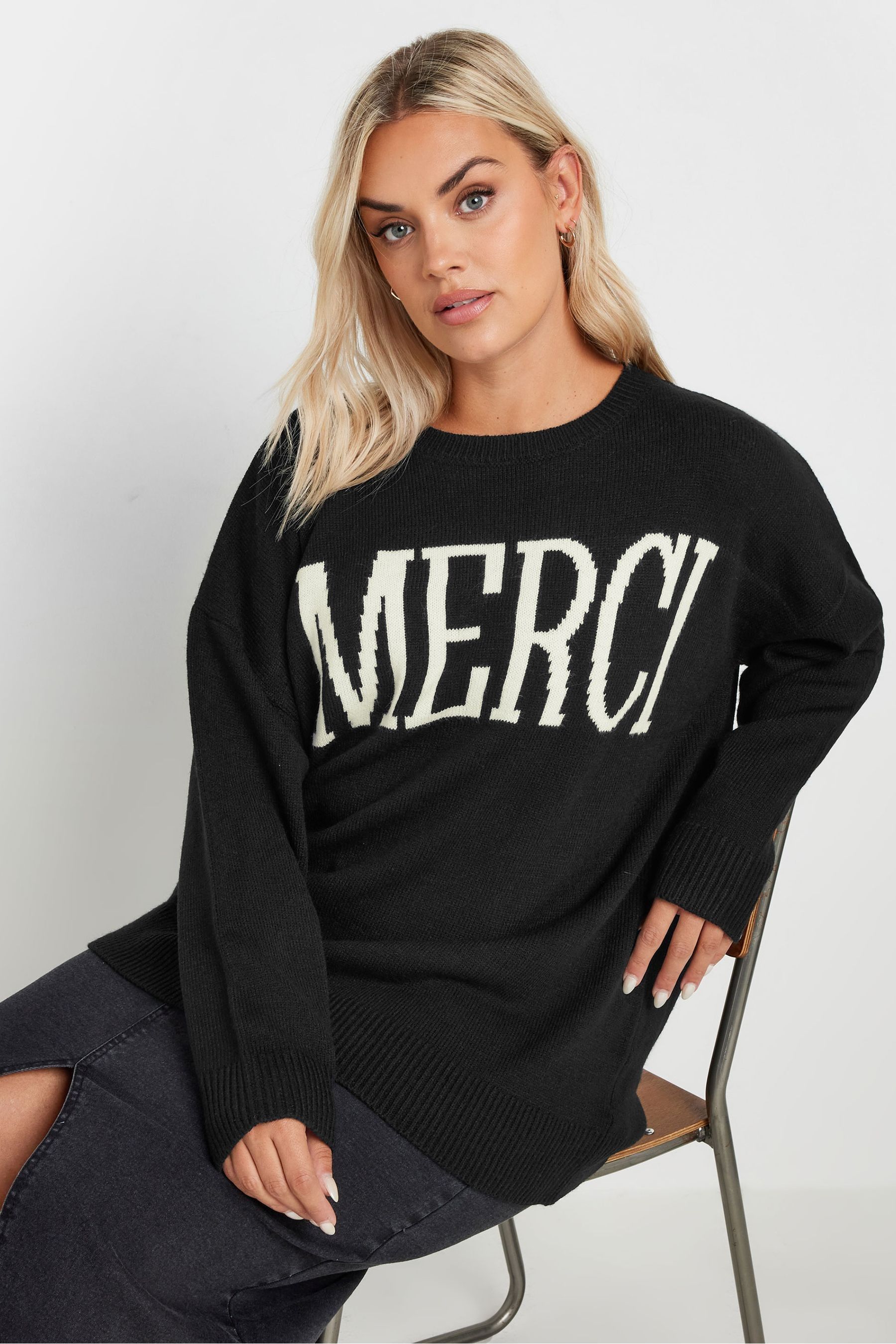 Buy Yours Curve Black Slogan Merci Jumper from the Next UK online shop