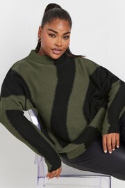 Yours Curve Green Oversized Colourblock Swirl Jumper - Image 1 of 5