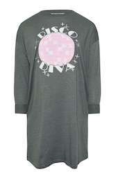 Yours Curve Grey Disco Diva Long Sleeve Nightdress - Image 5 of 5