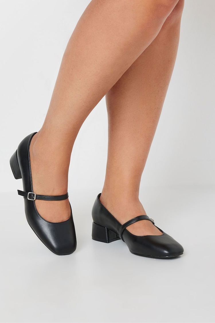 Yours Curve Black Extra Wide Fit PU Block Heel Mary Jane Shoes - Image 1 of 6