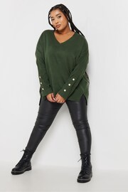 Yours Curve Green Button Sleeve Ribbed Jumper - Image 2 of 5