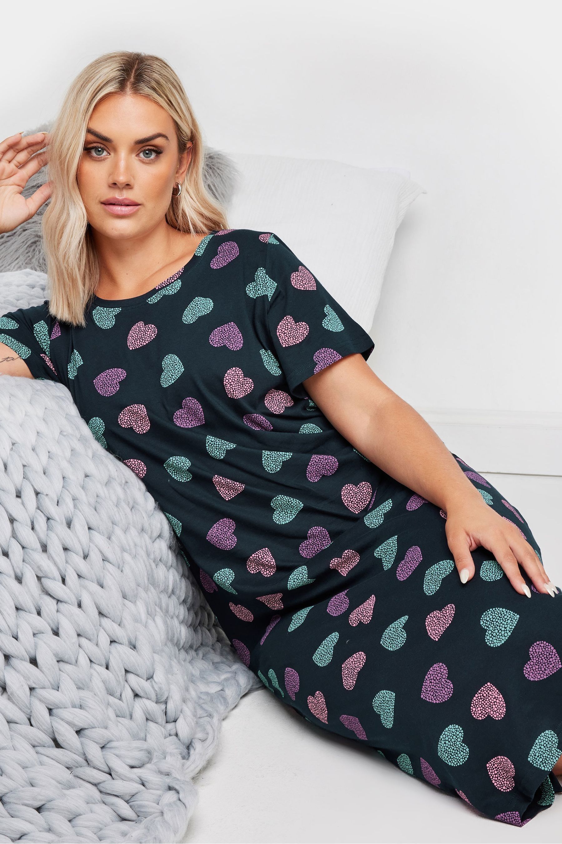 Buy Yours Curve Blue Dotty Heart Midaxi 100 Cotton Nightdress from Next Luxembourg