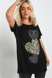 Yours Curve Black Glitter Heart T-Shirt - Image 1 of 5