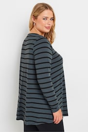 Yours Curve Grey Long Sleeve Rib Swing Stripe T-Shirt - Image 2 of 5