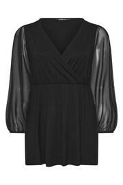 Yours Curve Black Mesh Sleeve Wrap Top - Image 5 of 5