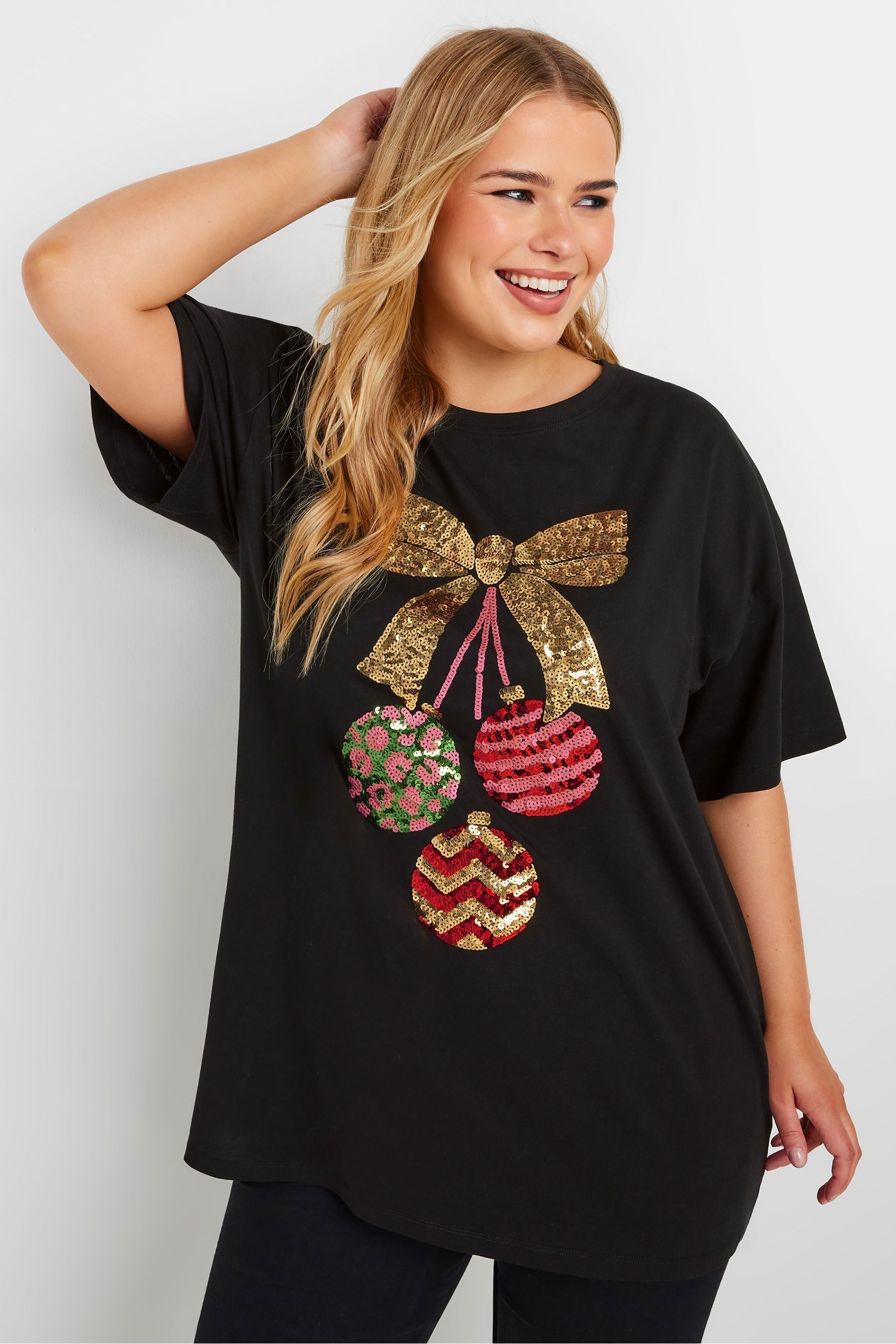 Buy Yours Curve Black Baubles Novelty T Shirt from the Next UK online shop