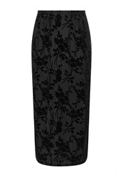 Yours Curve Dark Black London Burn Out Velour Column Skirt - Image 5 of 5