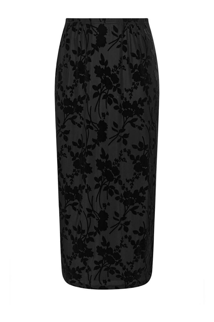 Yours Curve Dark Black London Burn Out Velour Column Skirt - Image 5 of 5