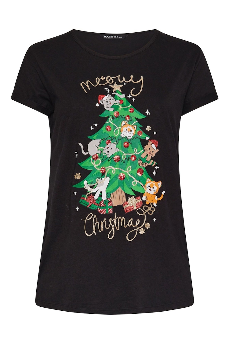 Yours Curve Black Meowy Christmas Novelty T-Shirt - Image 5 of 5