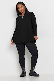 Yours Curve Black Quarter Zip Rib Top - Image 2 of 5