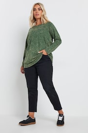 Yours Curve Green 100% Cotton Long Sleeve Acid Wash T-Shirt - Image 2 of 5