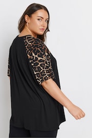 Yours Curve Black Raglan Leopard Print Top - Image 2 of 4