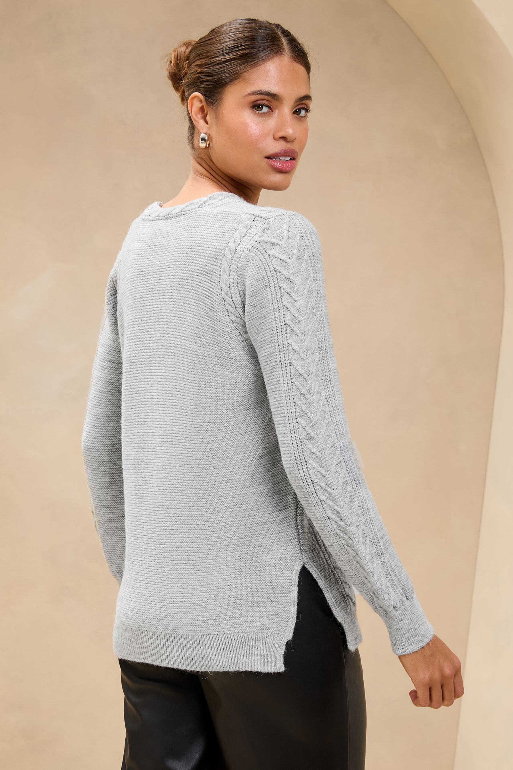 Buy Lipsy Grey Petite Longline Cable Knit Jumper from Next Oman