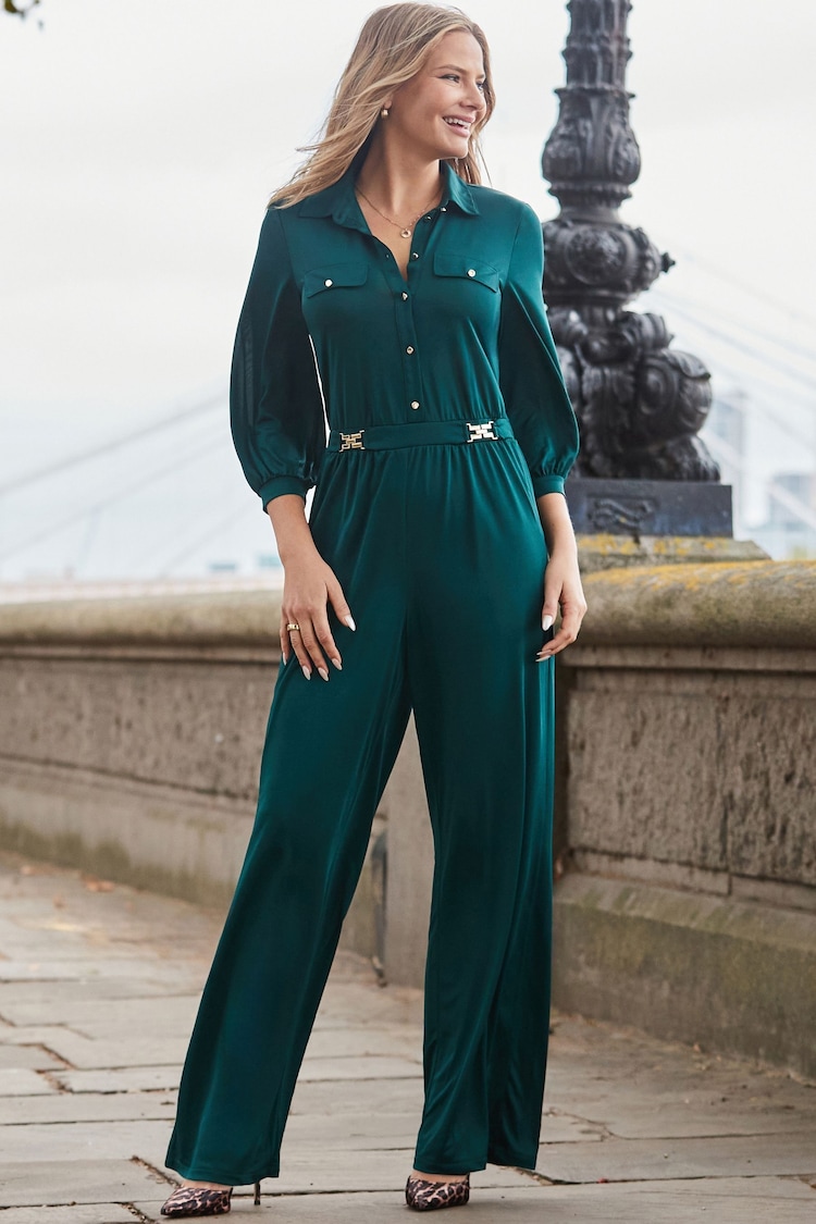 Sosandar Green Slinky Pocket Detail Jumpsuit - Image 2 of 4