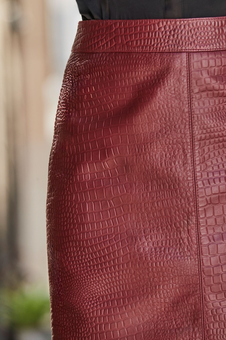 Sosandar Red Croc Print Leather Skirt - Image 5 of 5