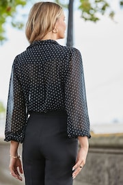 Sosandar Black Spot Print Ruffle Front Shirt - Image 3 of 5