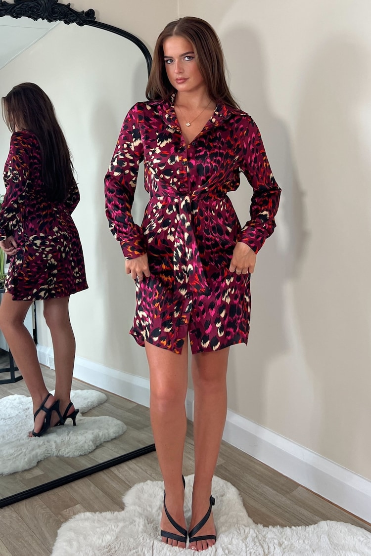 Girl In Mind Red Verity Animal Print Tie Front Mini Dress - Image 1 of 4