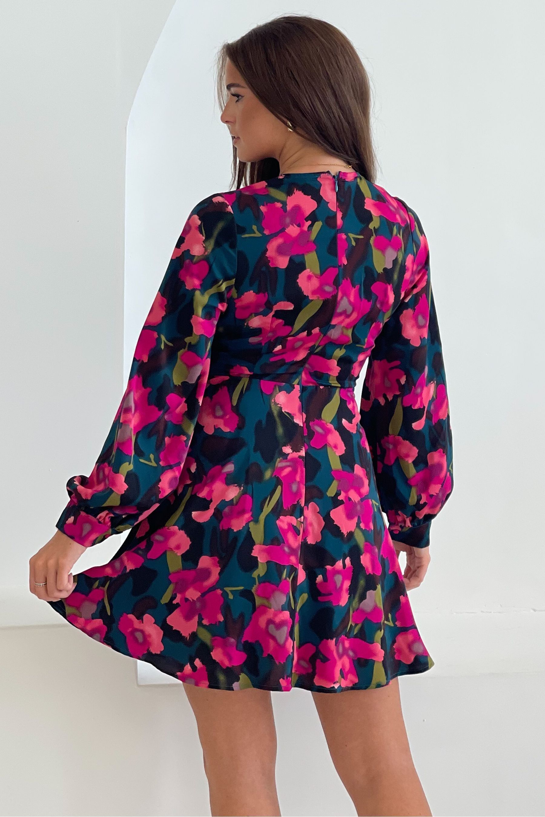 Buy Girl In Mind Pink Mini Ruth Floral Wrap Skater Dress from Next Luxembourg