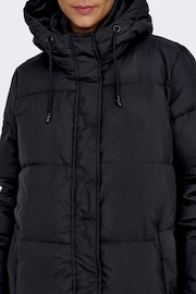 ONLY Black Down Hooded Long Puffer Coat - Image 4 of 7