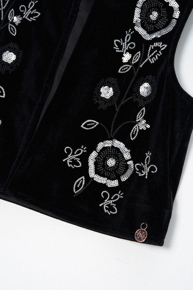 Angel & Rocket Black Paris Embroidered Velvet Waistcoat - Image 8 of 8