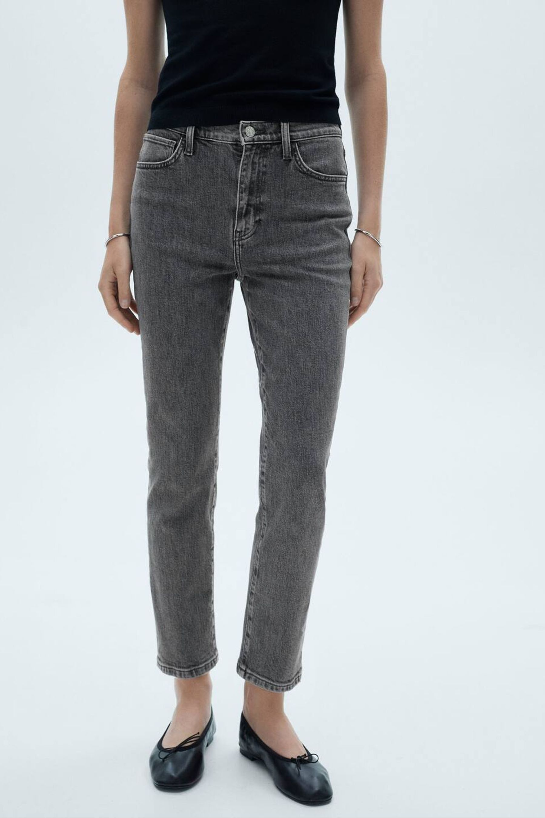Buy Mango Grey Claudia Waxed Slim Fit Cropped Jeans from the Next UK online shop