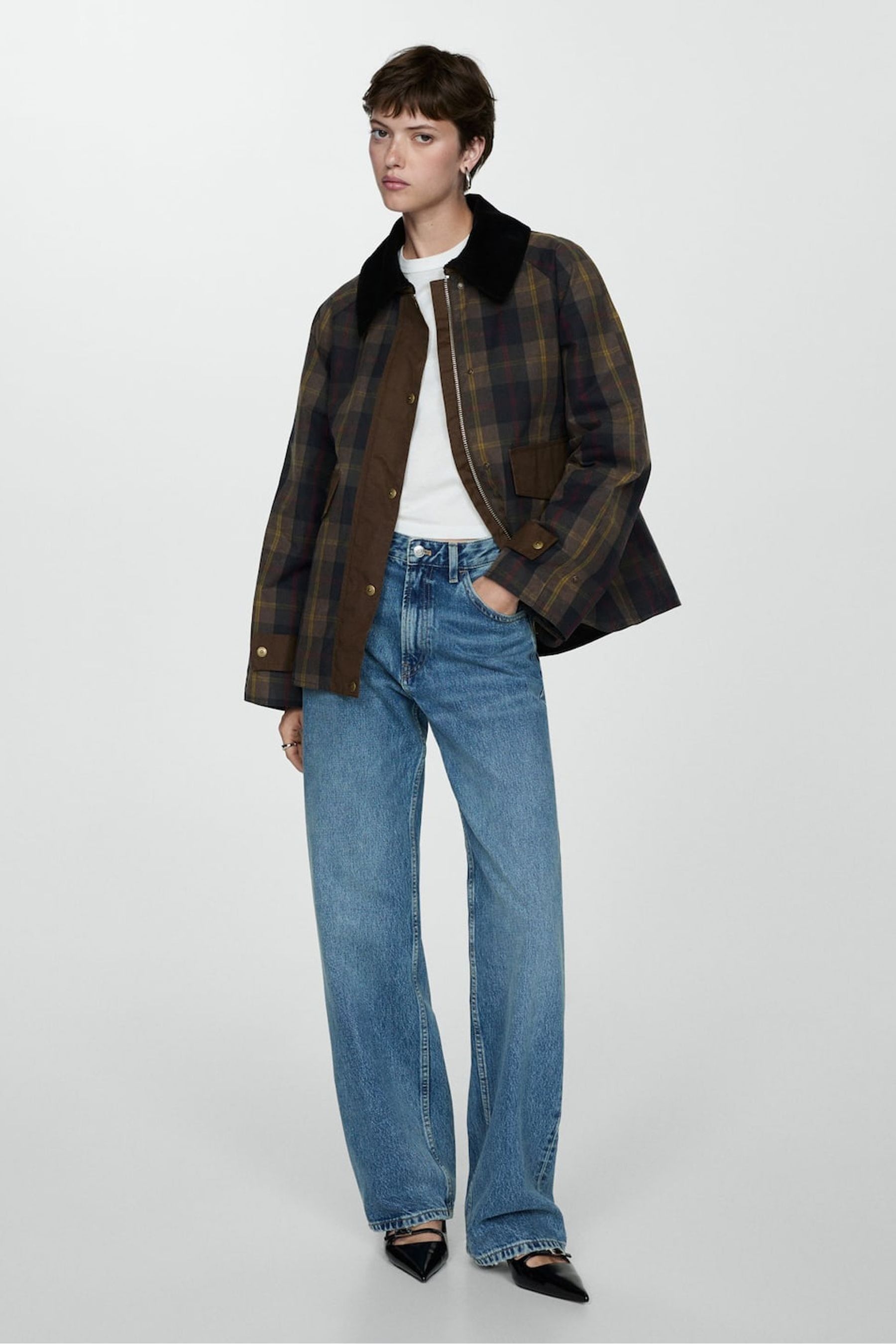 Buy Mango Blue Checked Barn Parka 100 Cotton Jacket With Contrasting Collar from the Next UK online shop
