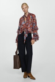 Mango Brown Ruffled Paisley Print Blouse - Image 1 of 6