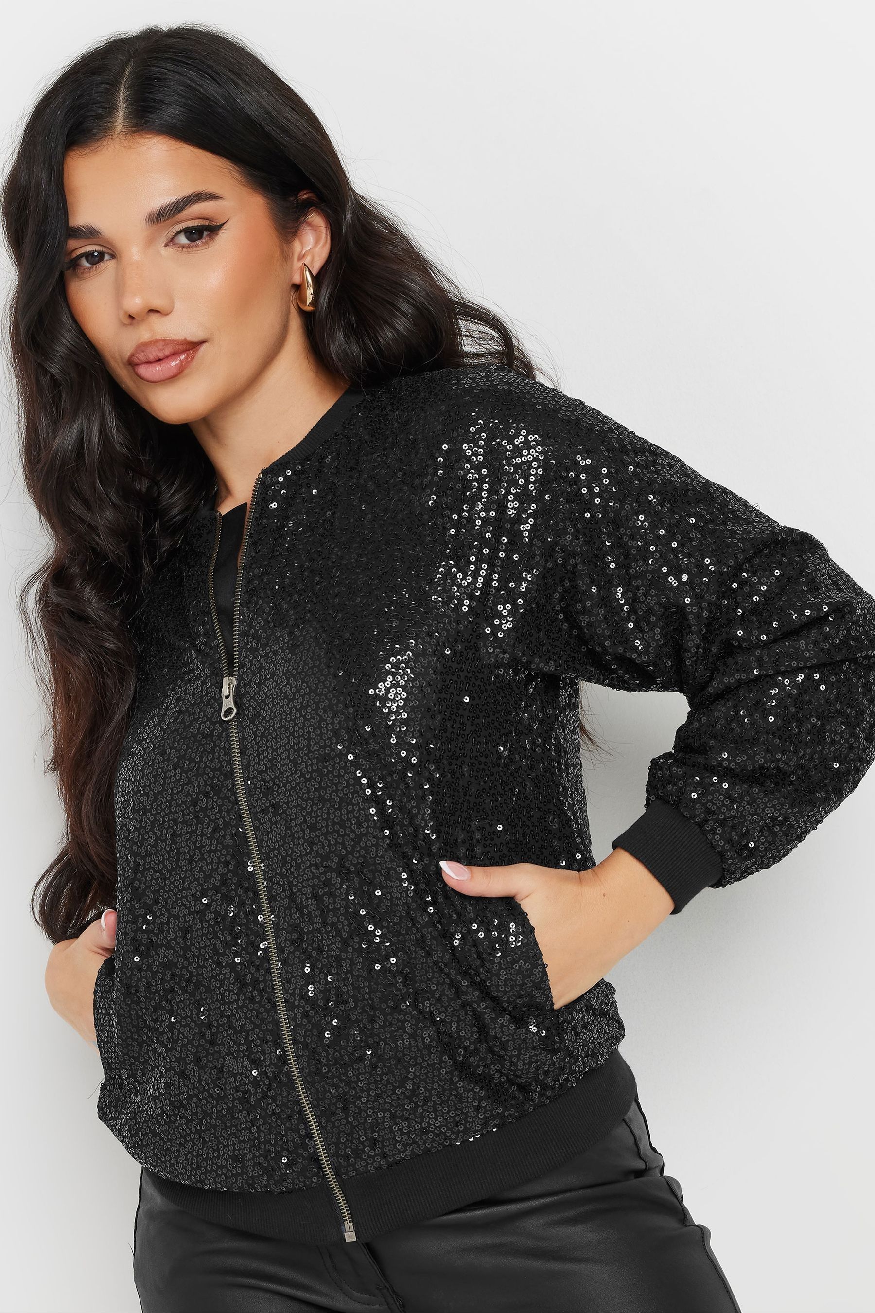 Petite black bomber jacket cheap